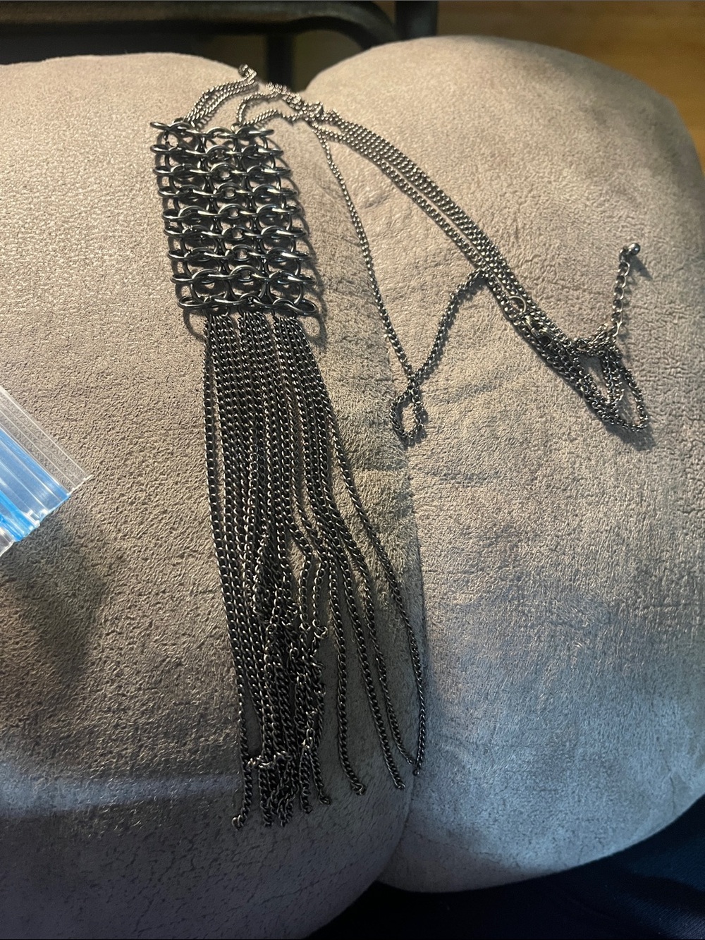 Chain Fringe Pendant Necklace - Gunmetal 1952